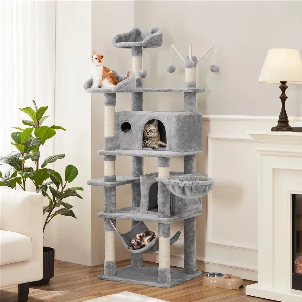 SmileMart 67'' H Multi-Level Cat Tree Cat Tower Condos,Cat Supplies,Cat Climbing Frame,Cat Toys,So That Cats Can Play Happily - Image 2