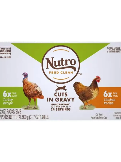 Free Natural Wet Cat Food Cuts in Gravy Turkey Recipe and Chicken Recipe Variety Pack, (12) 2.64 oz. PORTIONS Twin-Pack Trays