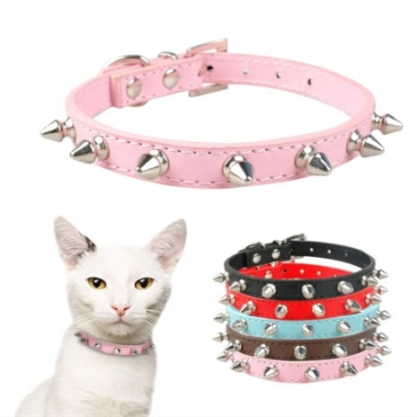Colorful Spiked Leather Collar for Cats