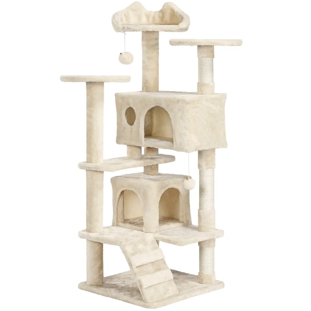 54.5" Multilevel Kitten Tree Condos With 2 Fur Balls & 3 Scratching Posts