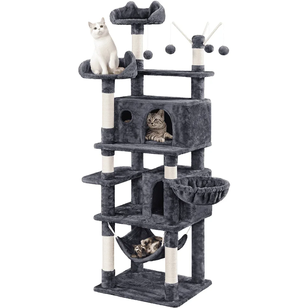 SmileMart 67'' H Multi-Level Cat Tree Cat Tower Condos,Cat Supplies,Cat Climbing Frame,Cat Toys,So That Cats Can Play Happily - Image 7