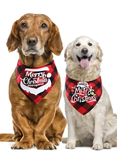Plaid Dog Bandanas Christmas Pet Towel Cat Accessories Holiday Party For Puppy Pet Supplies Costume Large Dog Accessories
