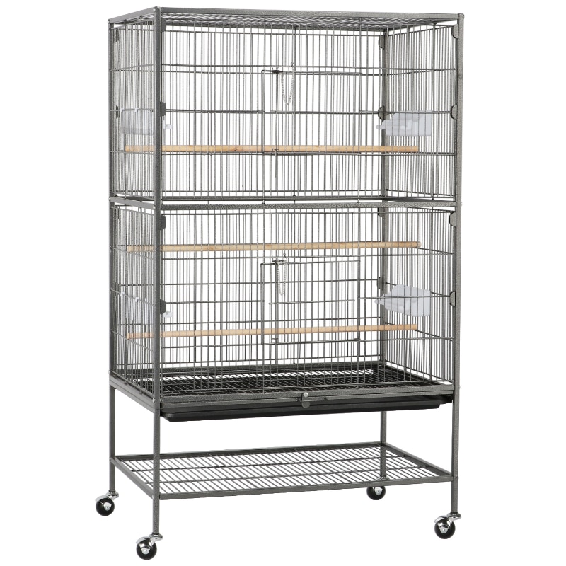 Large Rolling Bird Cage with 3 Perches, 4 Feeders, and Extra Storage Shelf, - Image 2