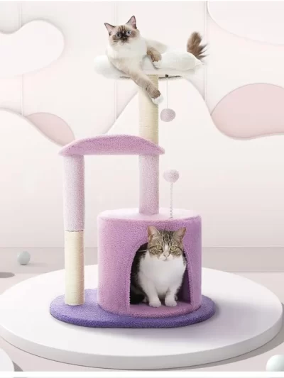 Purple Flower Cat Tower with Scratching Post