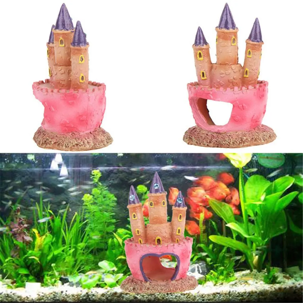 Ornaments Fish Tank Cartoon Pink Princess Castle Aquariums Decorations Resin Castle Tower Aquarium Home Decoration Pet Supplies