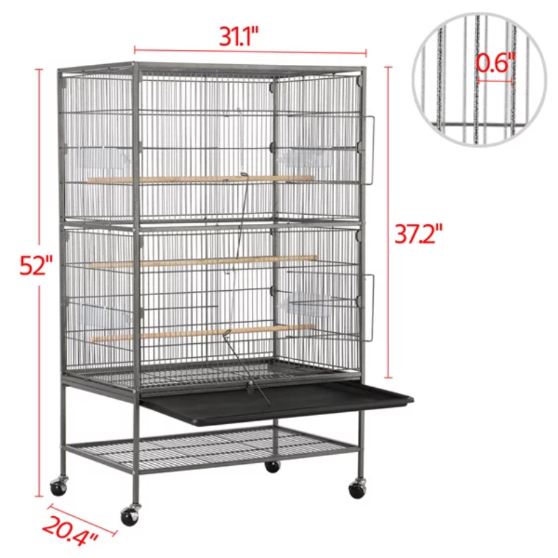 Large Rolling Bird Cage with 3 Perches, 4 Feeders, and Extra Storage Shelf, - Image 5