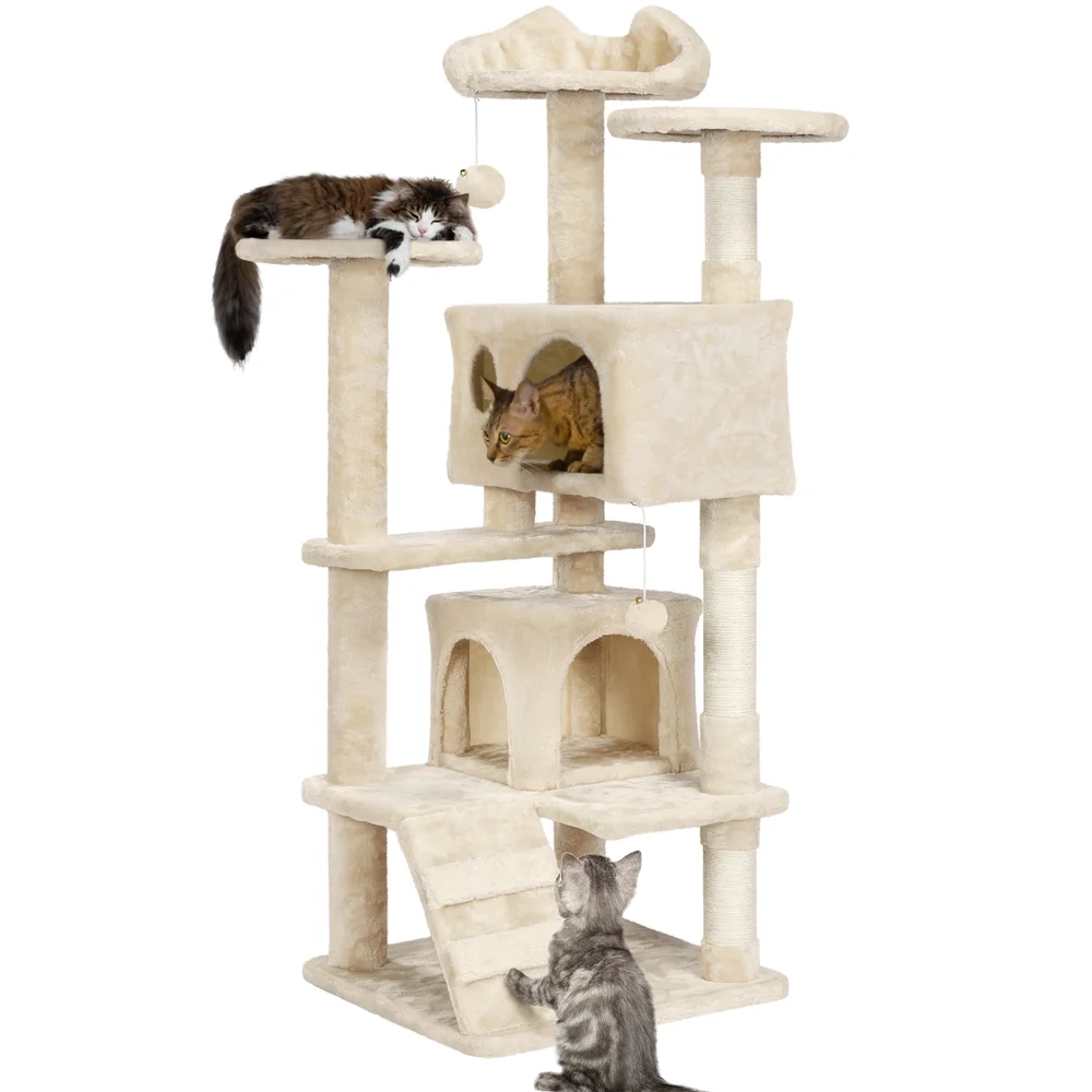 54.5" Multilevel Kitten Tree Condos With 2 Fur Balls & 3 Scratching Posts - Image 2