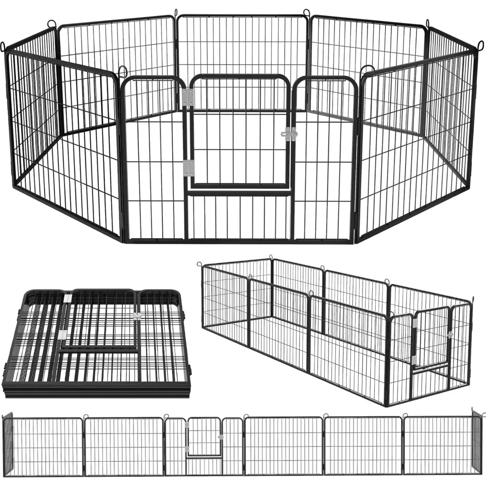 OFIKA Heavy Duty Metal Dog Playpen for Medium/Small Animals, 8 Panels 24”Height x 27" Width, Dog Fence Exercise Pen with Doors
