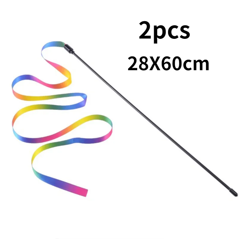 2PCS Pet Cat Toys Cute Funny Rainbow Strips Stick Cat Teaser Wand - Image 7