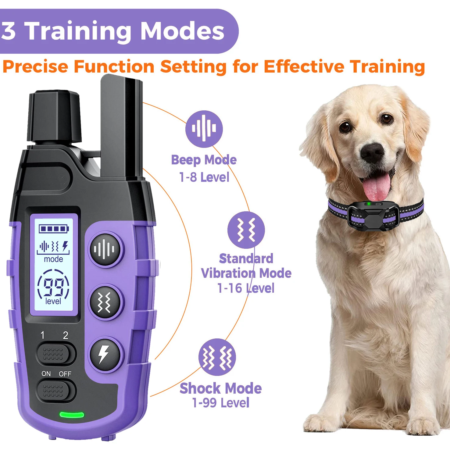 3300Ft Electric Dog Training Collar Remote Control Waterproof Pet BehaviorFor 5-120lbs Puppy With Shock Vibration Beep - Image 3