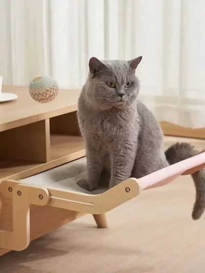 Sturdy Cat Window Hammock – Wooden Hanging Cat Bed with Washable Cotton Canvas