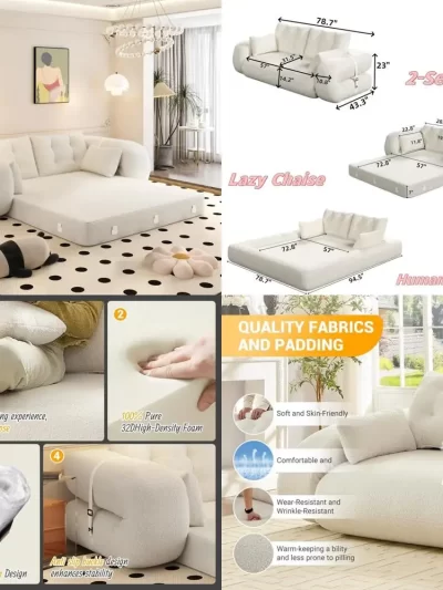 Foldable Sleeper Sofa Bed 3-in-1 Lazy Couch