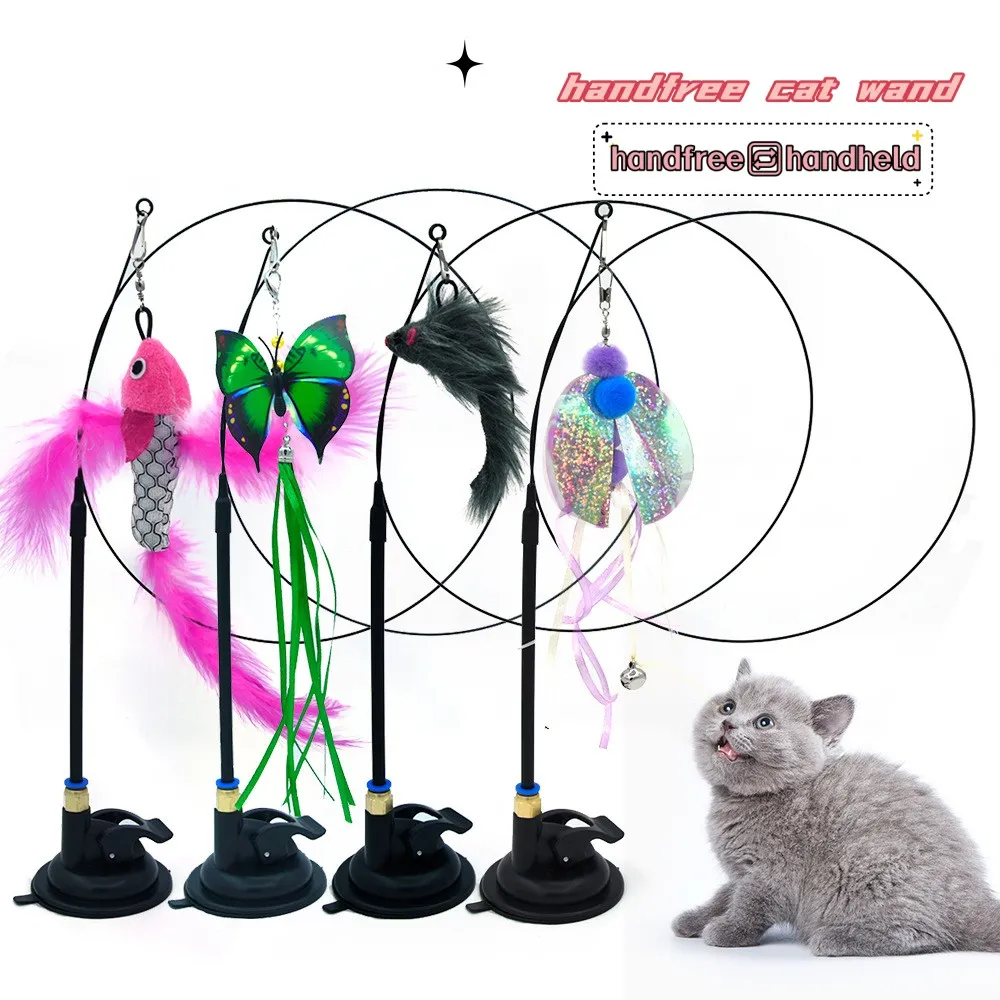 Pet Cat Toy Cat Wand Fluffy Feather with Bell Sucker Cat Stick Toy
