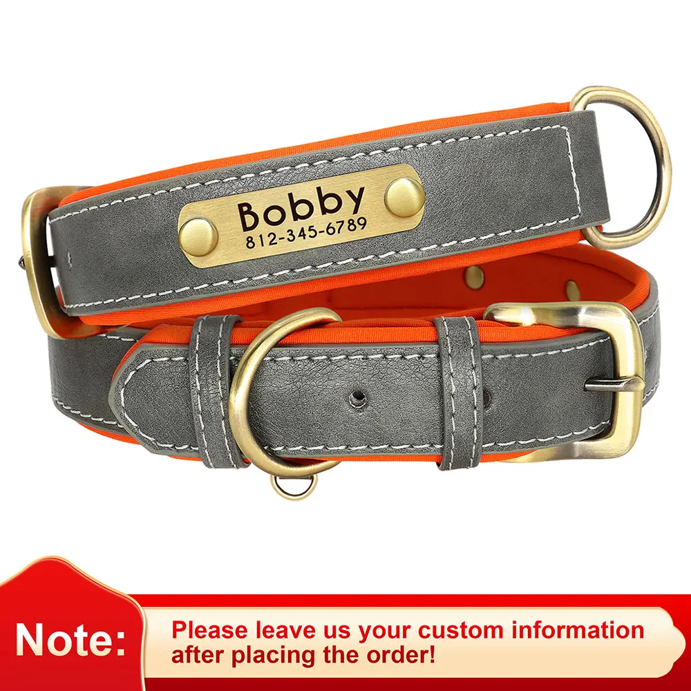 Customized Leather ID Nameplate Dog Collar Soft Padded Dogs Collars Free Engraving Name for Small Medium Large Dogs Adjustable - Image 9