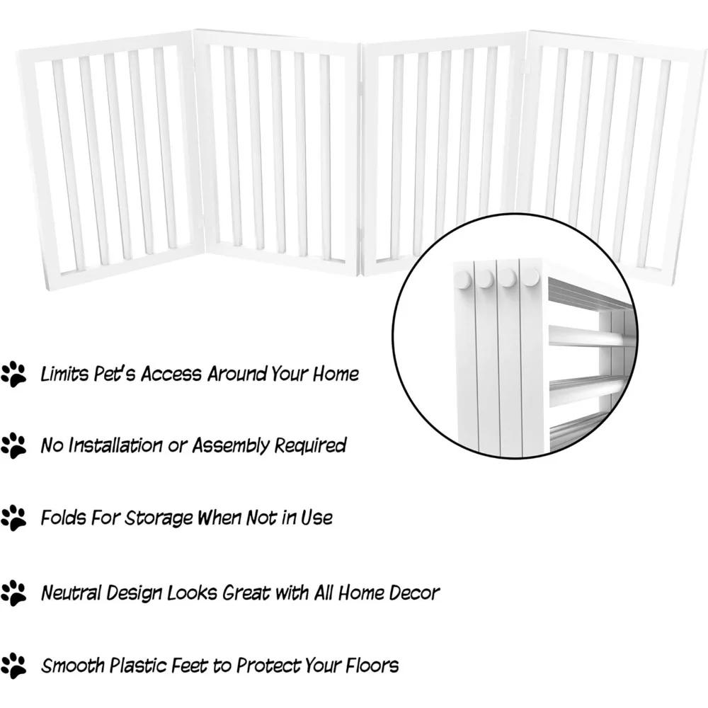Indoor Pet Gate - 4-Panel Folding Dog Gate for Stairs or Doorways - 73x24-Inch Freestanding Pet Fence for Cats and Dogs - Image 3