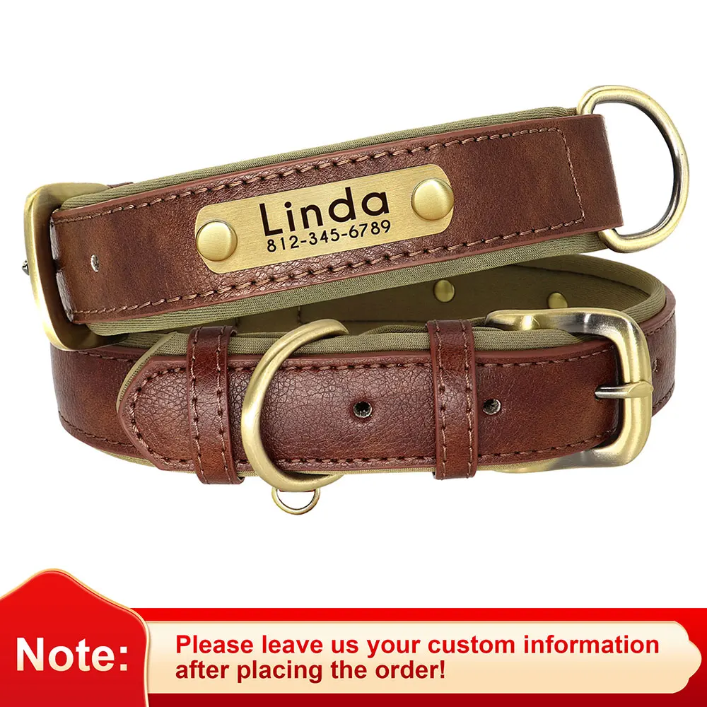 Customized Leather ID Nameplate Dog Collar Soft Padded Dogs Collars Free Engraving Name for Small Medium Large Dogs Adjustable - Image 7