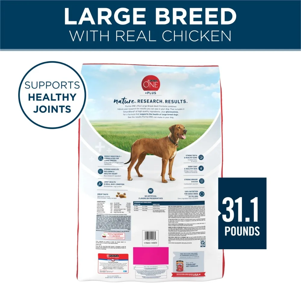 Purina One +Plus Dry Dog Food for Large Adult Dogs High Protein, Real Chicken, 31.1 lb Bag - Image 4
