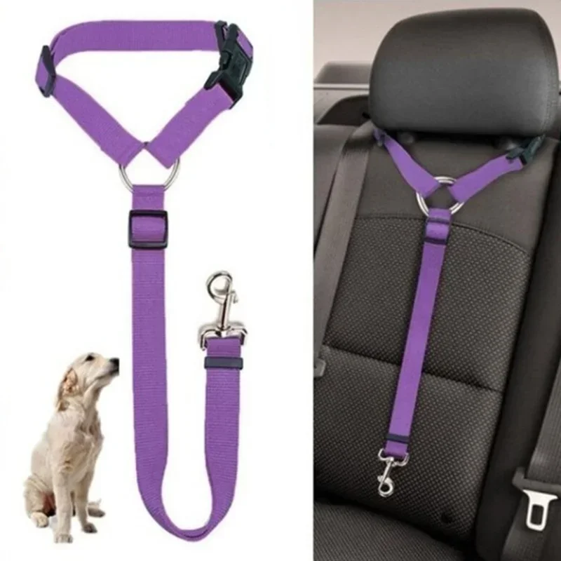 Solid Color Two-in-one Pet Car Seat Belt Nylon Lead Leash Backseat Safety Belt Adjustable Dogs or
Cats that attaches to Harness Collar Pet Accessories