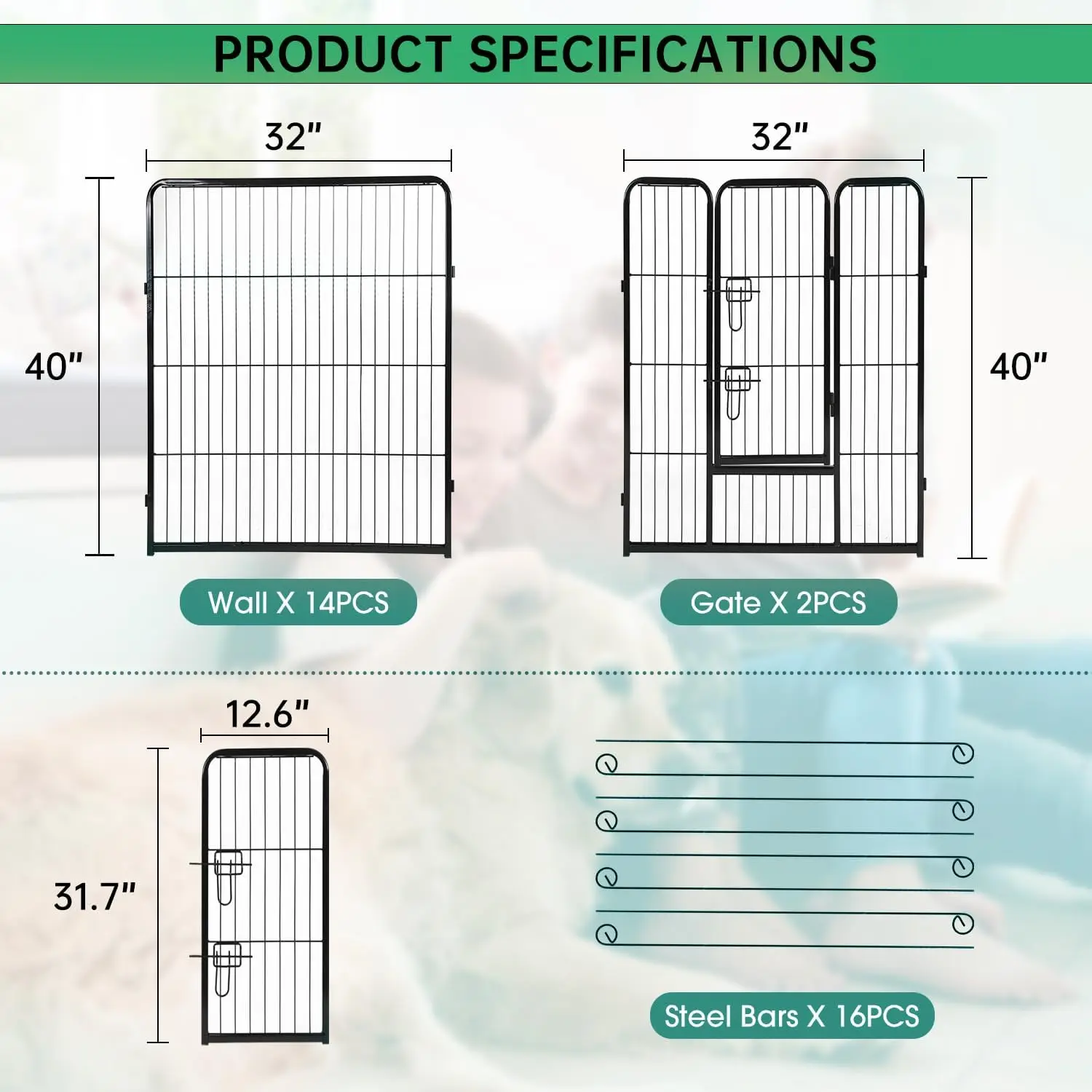 Dog Playpen Pet Dog Fence 40 Inch Height 16 Panels Metal Dog Pen Outdoor Exercise Pen with Doors,Pet Puppy Playpen - Image 7