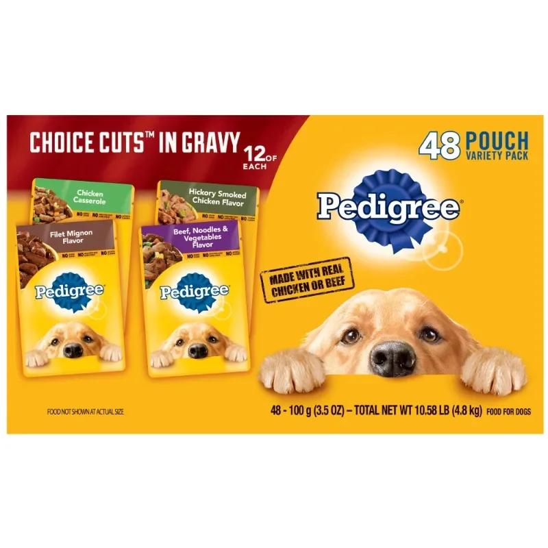 PEDIGREE CHOICE CUTS in Gravy Adult Soft Wet Dog Food, 48 Pouch Variety Pack, 3.5 oz. Pouches