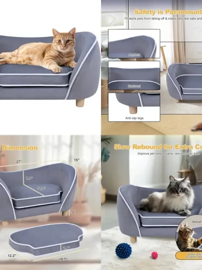 "gray 27-inch pet sofa with cushion