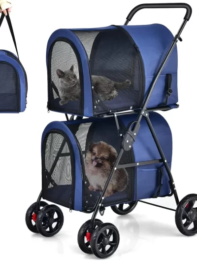 Double Pet Stroller Removable Carrying Bags