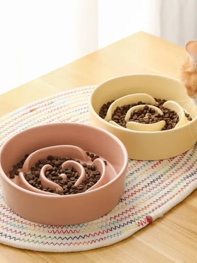 Ceramic Pet Cat Dog Bowl Anti-choke