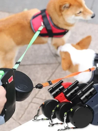 3in1 Double Leash Flashlight Poop Bag Dispenser