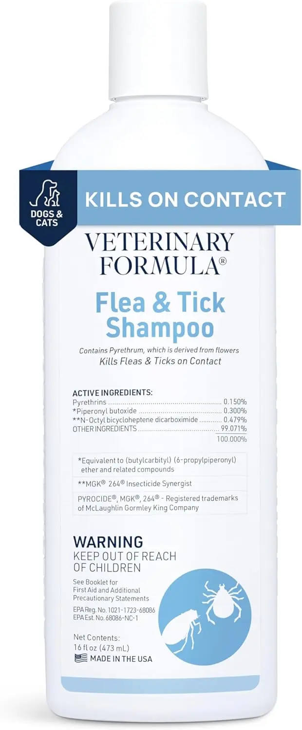 Flea and Tick Shampoo for Dogs and Cats, 16 oz
