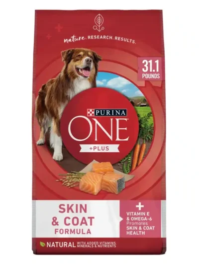 Purina One +Plus Dry Dog Food for Adult Dogs Skin & Coat, High Protein, Real Salmon, 31.1 lb Bag