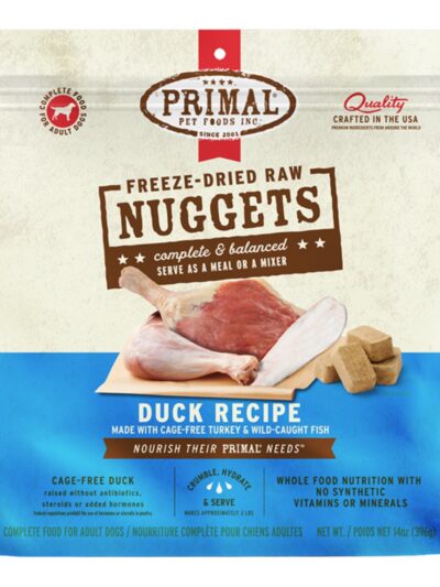 Primal Dog Freeze-Dried Duck Made With Turkey & Fish Formula Nuggets 14oz.