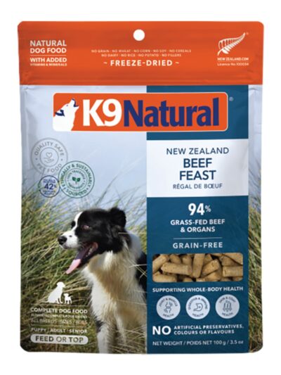 K9 Natural Dog Grain-Free Freeze-Dried Food Topper, New Zealand Beef Feast 3.5oz.