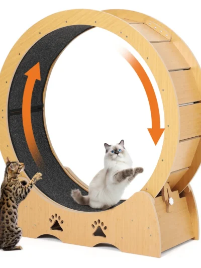 Wooden Cat Exercise Wheel Carpeted Runway