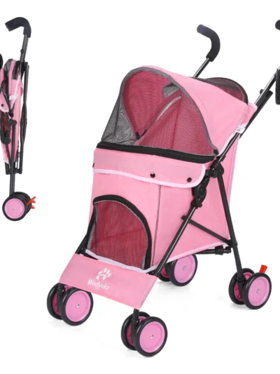Pet Dog Cat Stroller 4 Wheels